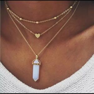 NIP Triple gold tone layered stone necklace